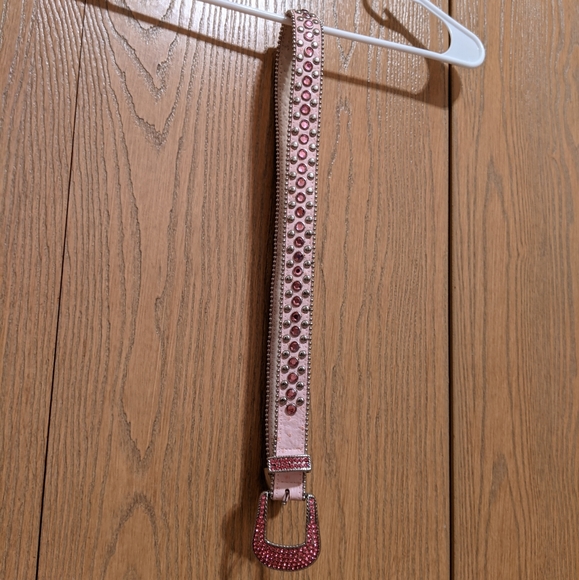 Pink Leather Embellished Belt